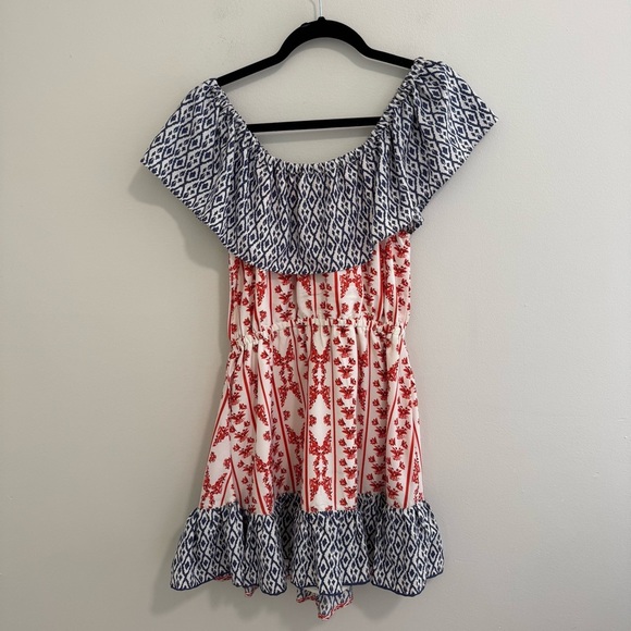 Tularosa Taylor Off Shoulder Dress in Cobalt & Rust - Picture 5 of 6